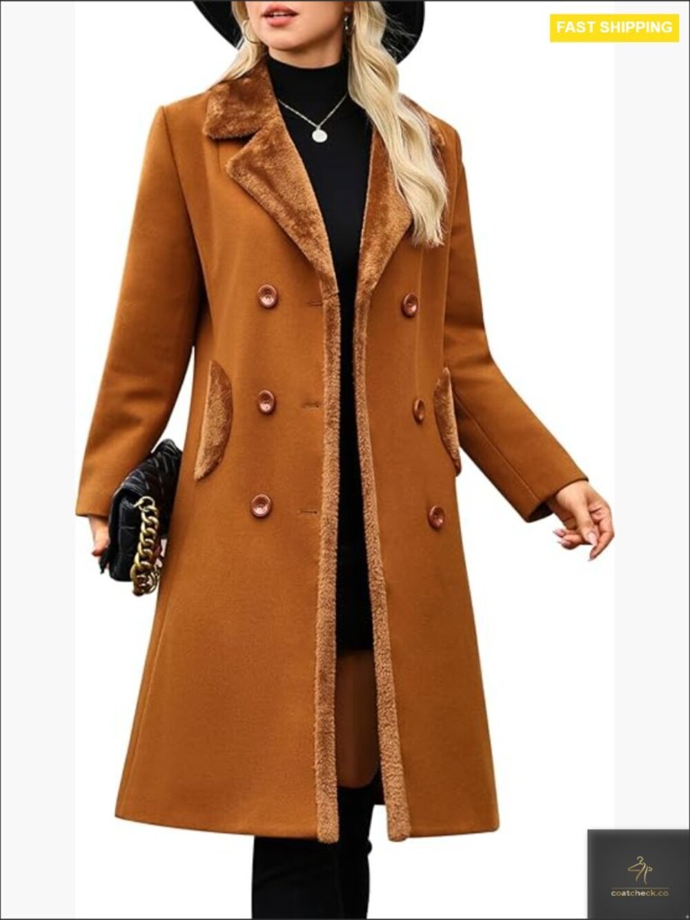 Long Double Breasted Pea Coat Elegant Classic Winter Trench Coat Slim Fit